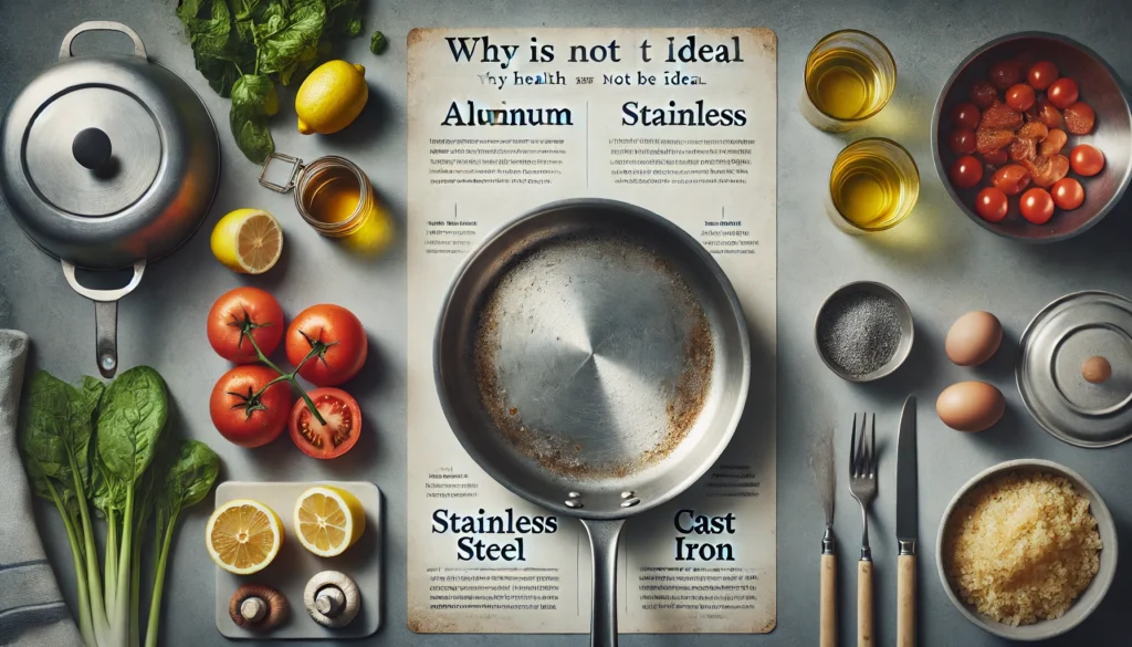 Visual representation illustrating the reasons why aluminum cookware is bad, emphasizing its negative impact on food safety.