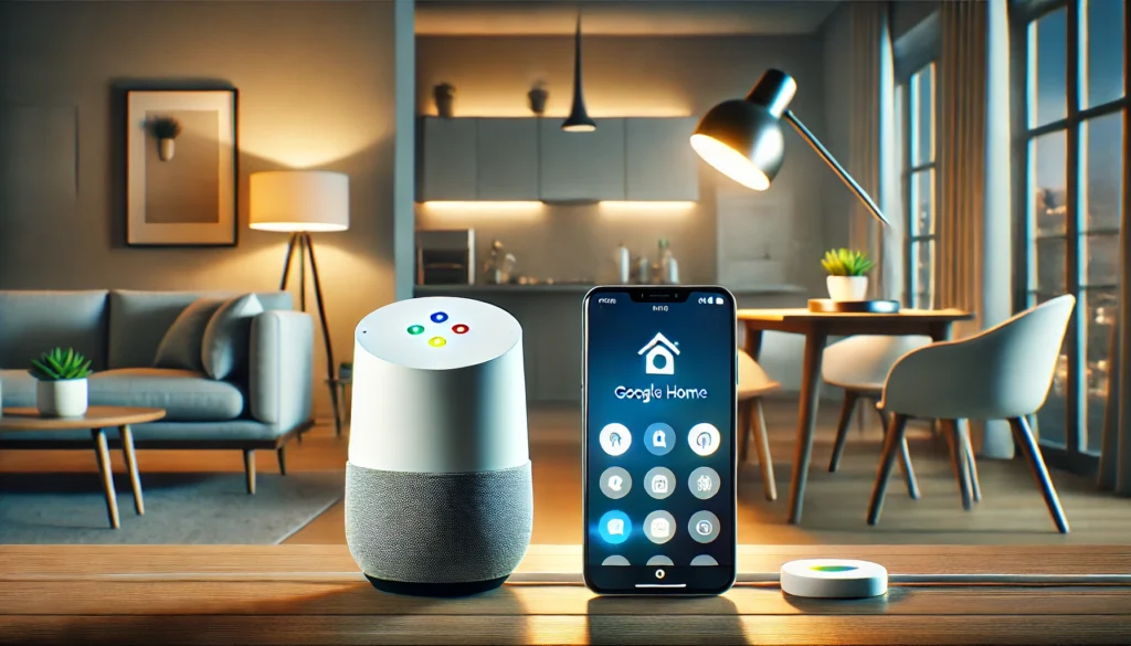 Google Home and Apple HomeKit devices shown together, demonstrating how to set up Tantan Smart Plug with Google Home.