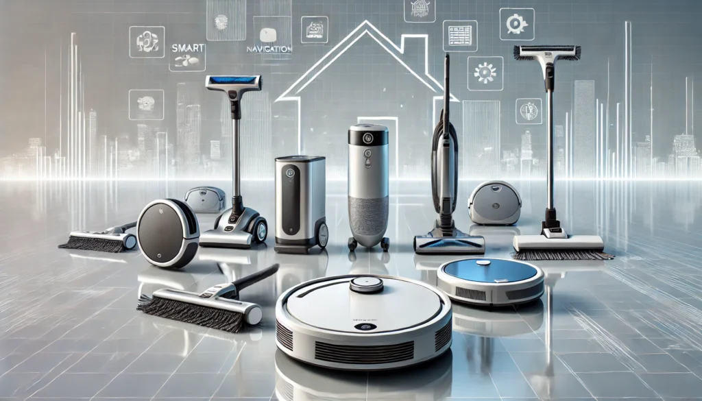 A collection of cleaning devices, featuring various types of equipment, including the best options for robot vacuum and mop.