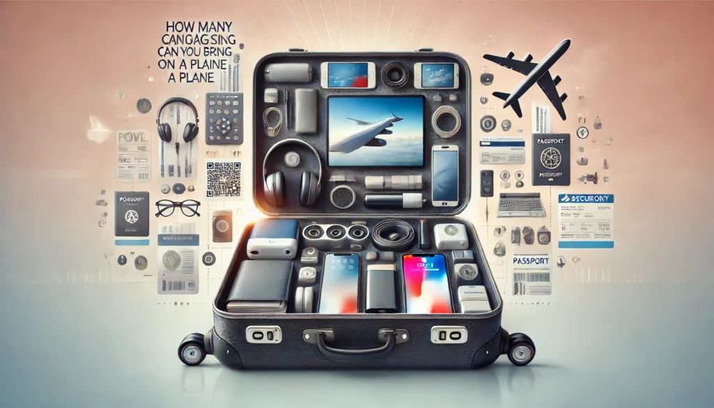 A suitcase filled with various electronic devices and accessories, illustrating how many gadgets can you bring on a plane.