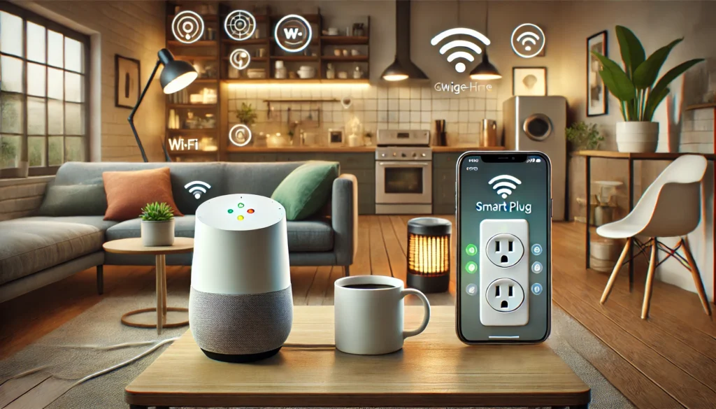 Smart home devices linked to the internet, showing how to pair smart plug with Google Home for easy control.