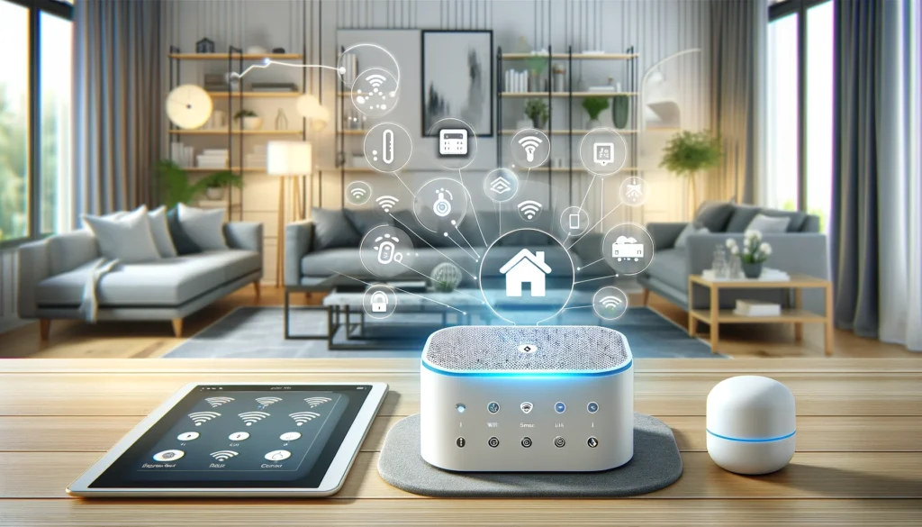 A living room featuring smart home technology, showcasing devices for easy control and comfort. How To Set Up Aeotec Smart Home Hub.