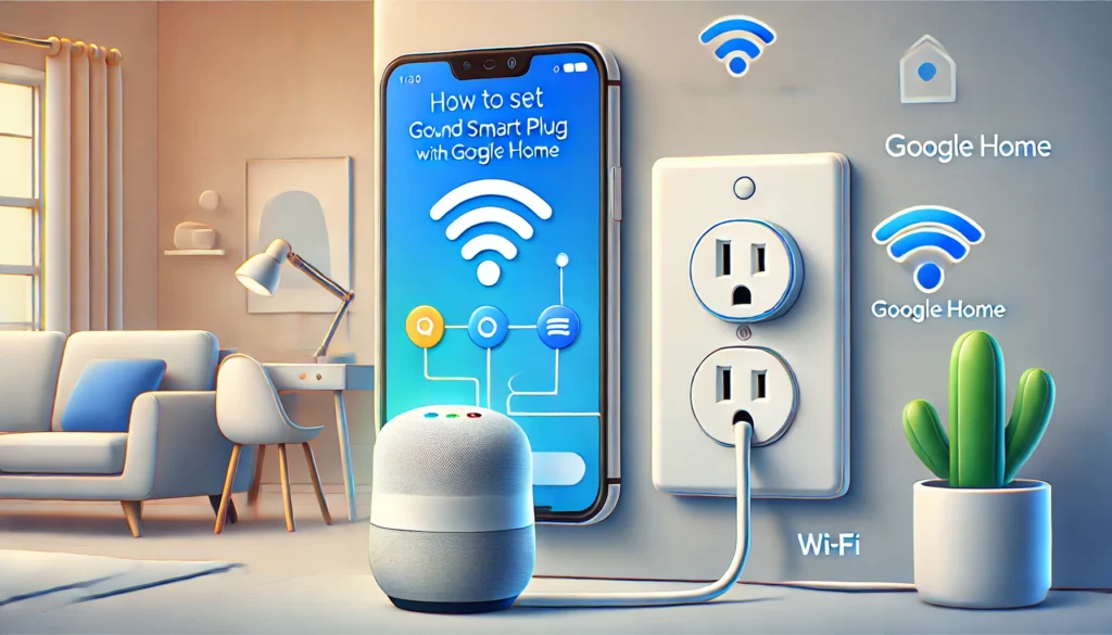 Smart home devices including a Google Home speaker, illustrating how to set up Gosund smart plug with Google Home.