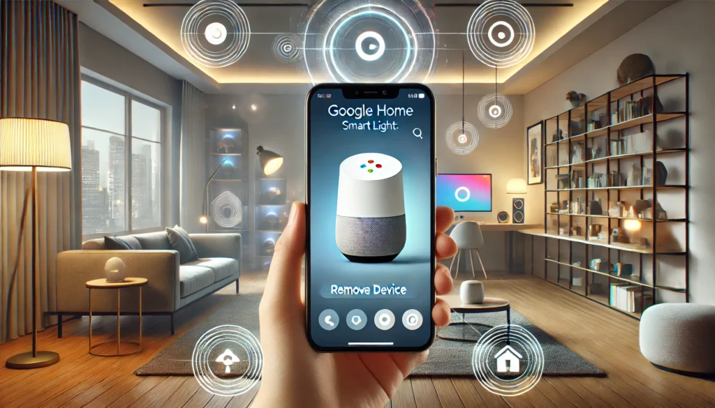 A stylish home interior illustrating Google Home's automation capabilities, learning How To Remove Smart Light From Google Home 