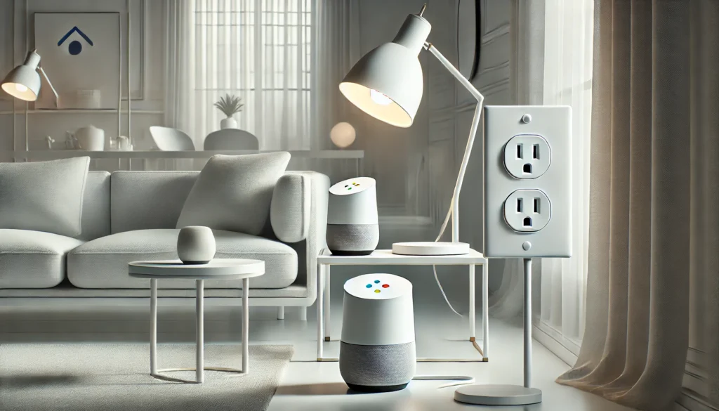 A Google Home smart speaker on a table, showcasing its sleek design. Best Smart Plug for Google Home enhances its functionality.