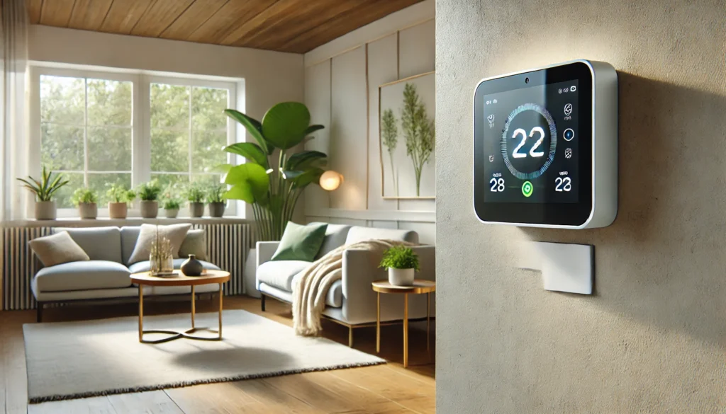 A smart thermostat is mounted on the wall, showcasing the Best Budget Smart Thermostat for easy temperature control.